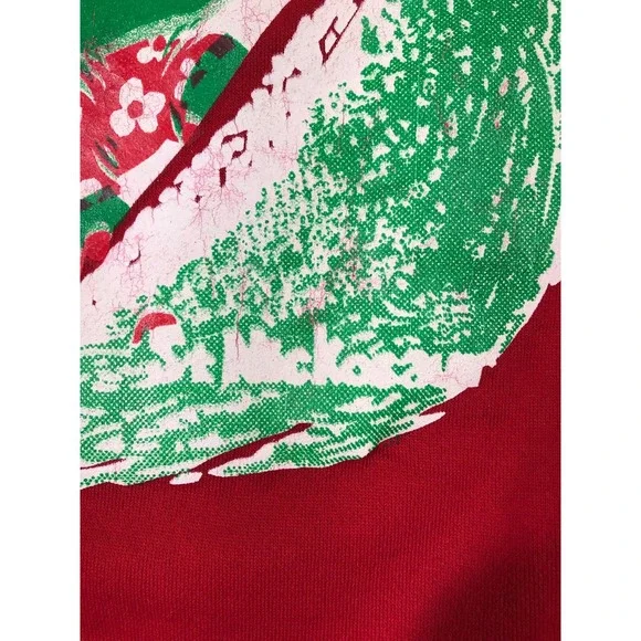 Vintage Christmas Sweatshirt M Red Michigan St Nickosaur 90s Discus Made In USA - Picture 7 of 10